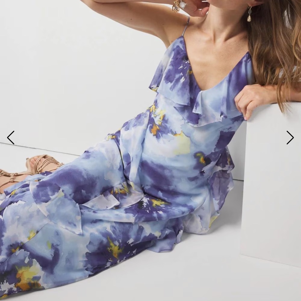 NWT Chiffon Floral Ruffle Maxi Dress WHBM Small